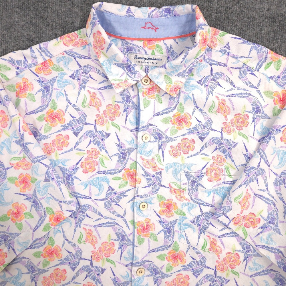 Tommy Bahama Coconut Point Shirt Mens XL Hawaiian Marlin Mania AOP IslandZone